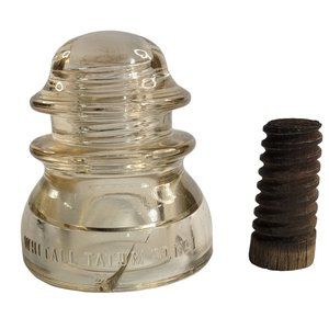 Whitall Tatum Glass Insulator No1 Peach Color Made In USA 21 With Wood Threaded